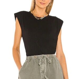 7 For All Mankind Shoulder Pad Tee Black Size Small